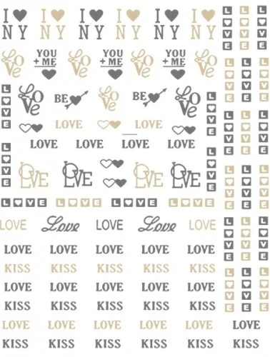 Nagelsticker - Aufkleber selbstklebend - Nail Sticker - gold schwarz Wörter Herzen